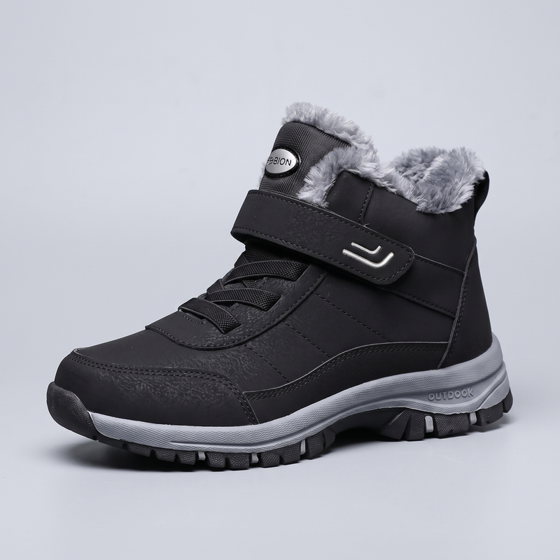 Men's Fur Lined Ankle Winter Boots with Hook and Loop Strap