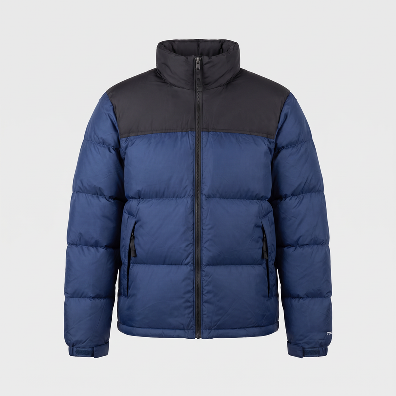 Men's Colour Block Down Puffer Jacket with Stand Collar
