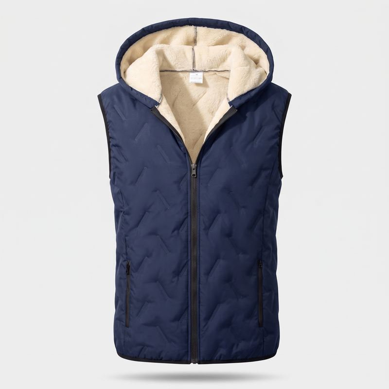 Men's Quilted Hooded Vest with Sherpa Fleece Lining