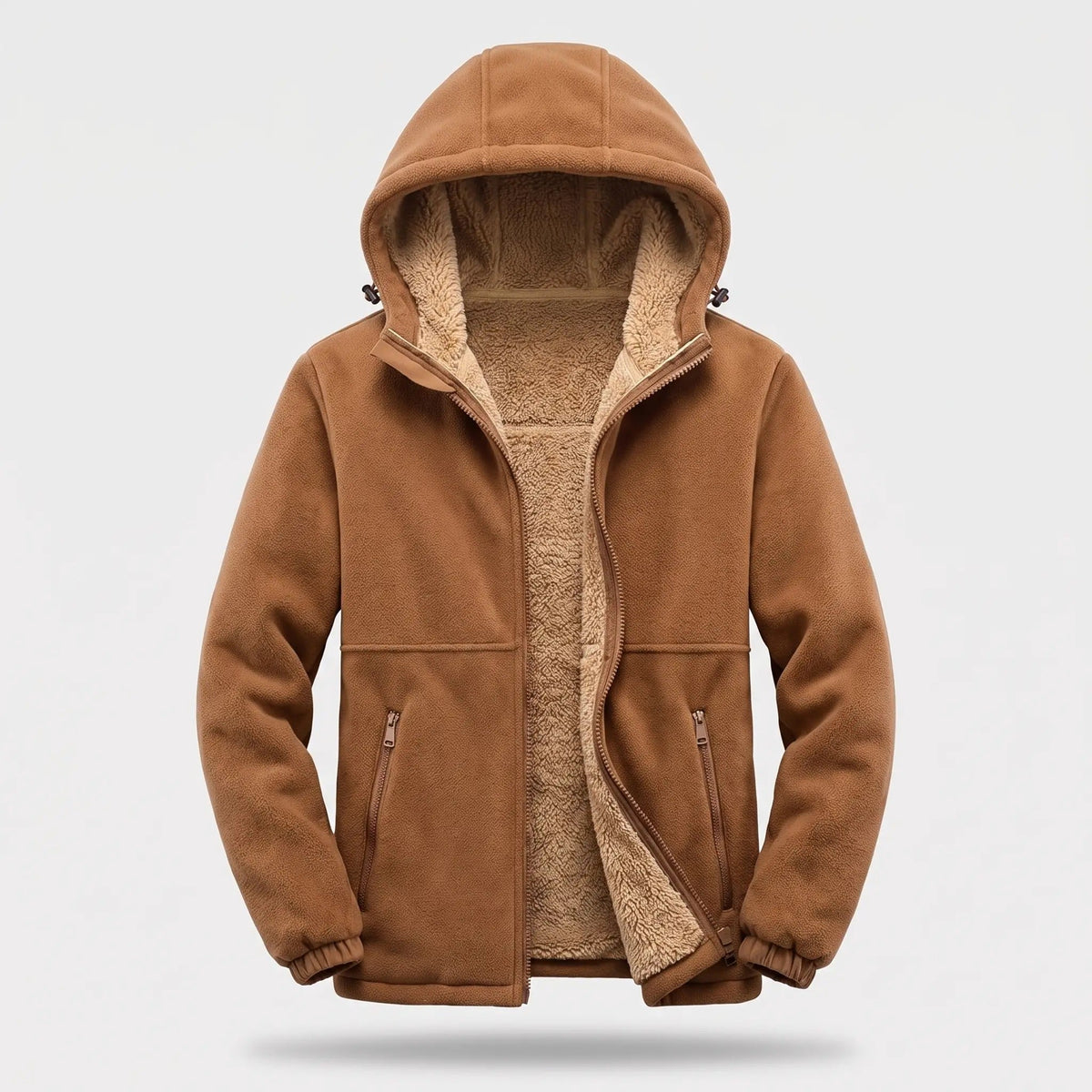 Men's Hooded Sherpa Lined Fleece Jacket with Zip Pockets