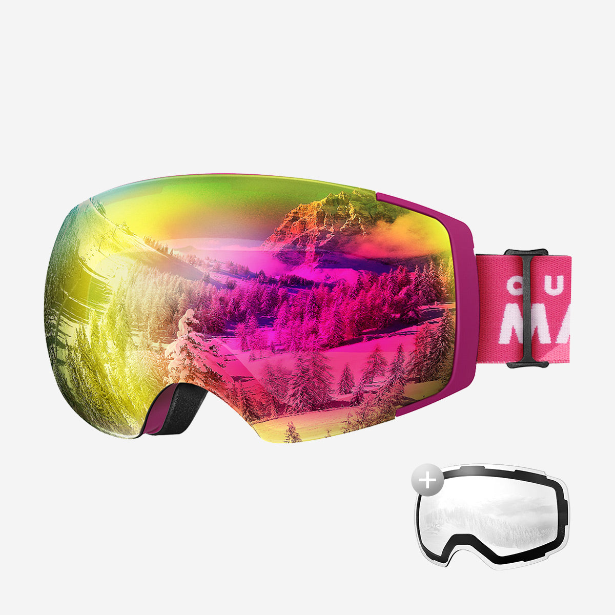 Women's Magnetic Ski Goggles with Photochromic Anti Fog Lens and Extra Lens