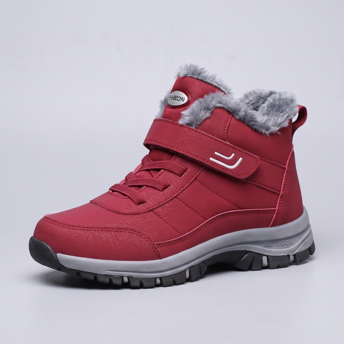 Men's Fur Lined Ankle Winter Boots with Hook and Loop Strap