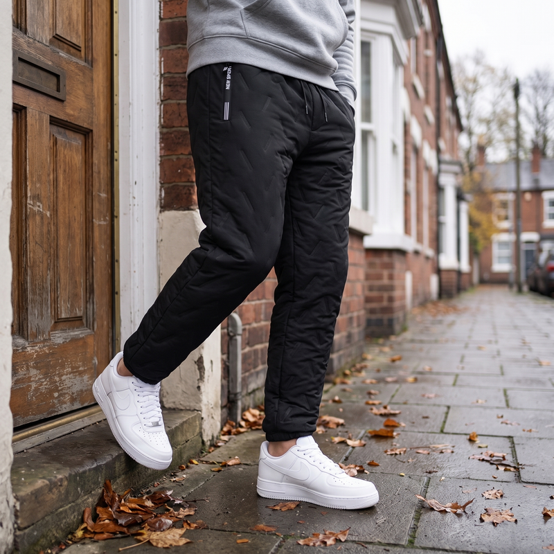 Men’s Sherpa Fleece-Lined Joggers with Elastic Waist and Ribbed Ankle Cuffs