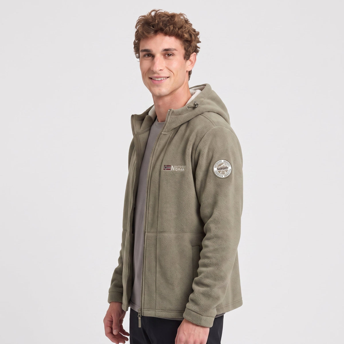 Men's Windproof Hooded Fleece Jacket with Zip Pockets