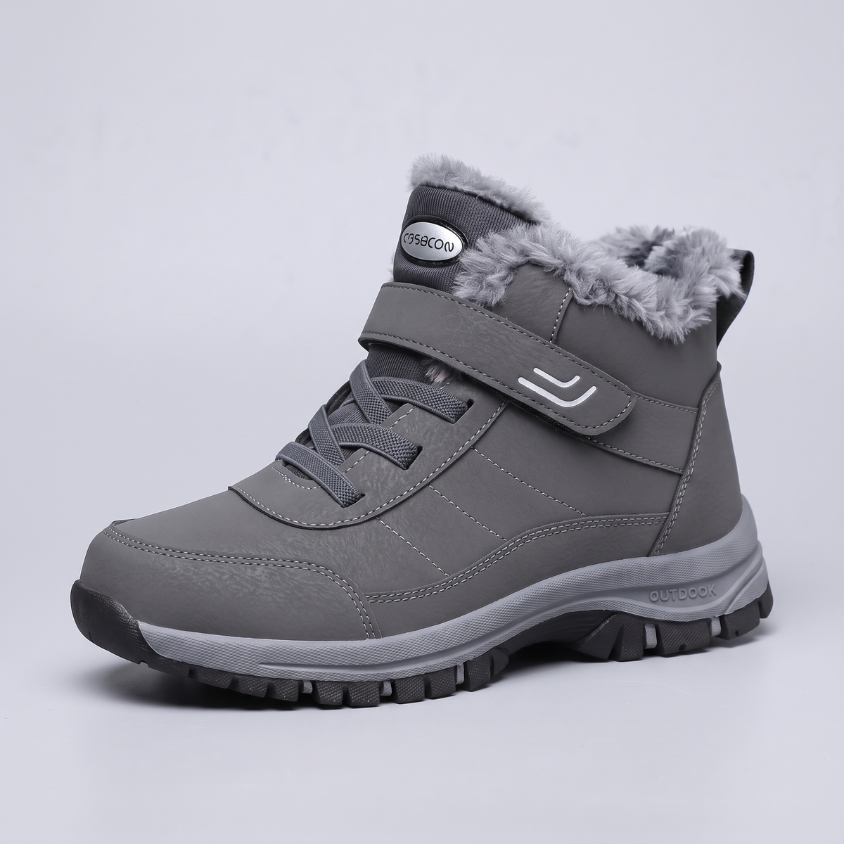 Men's Fur Lined Ankle Winter Boots with Hook and Loop Strap