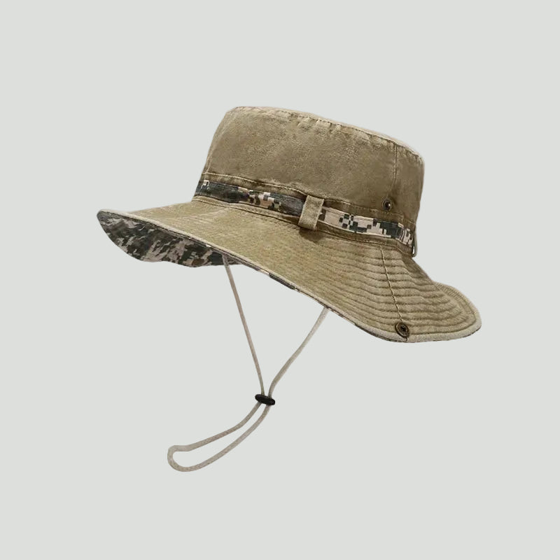 Men's Wide Brim Packable Cotton Boonie Hat with Chin Strap