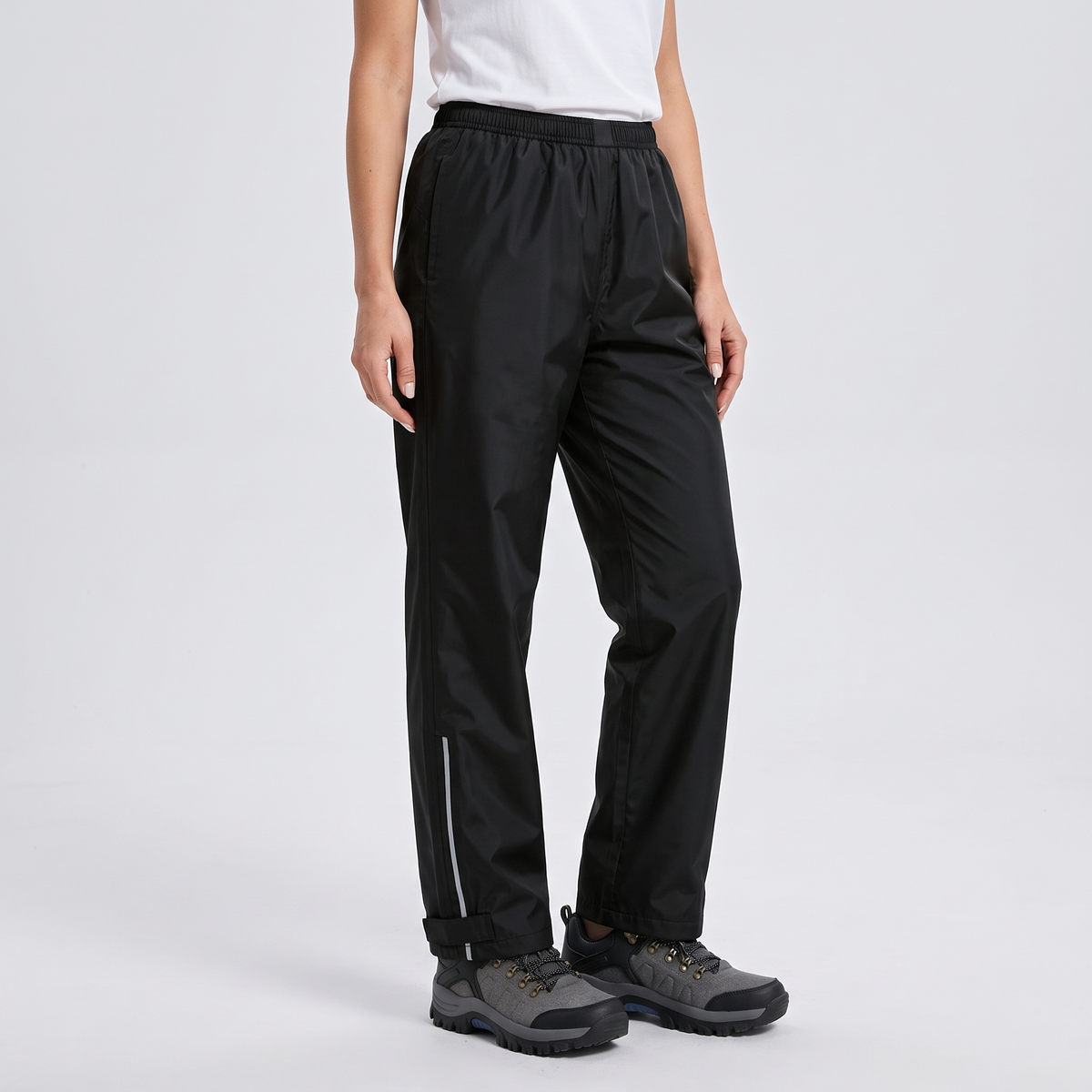 Women's Lightweight Rain Trousers with Zip Pockets and Reflective Leg Strips