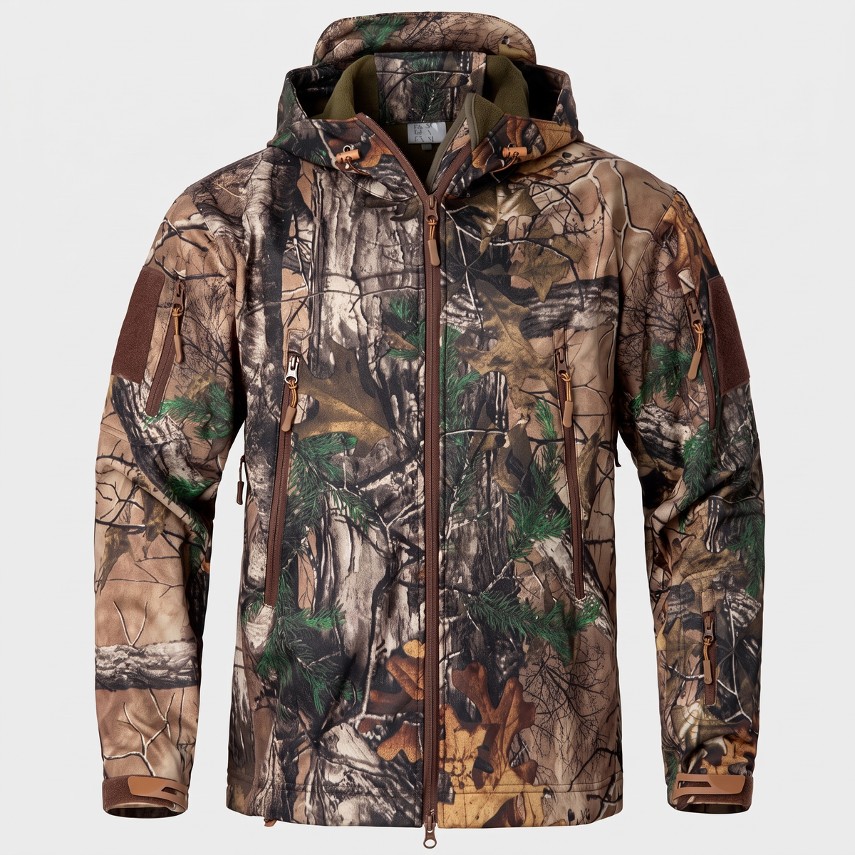 Men's Camo Fleece Lined Softshell Jacket with Hood