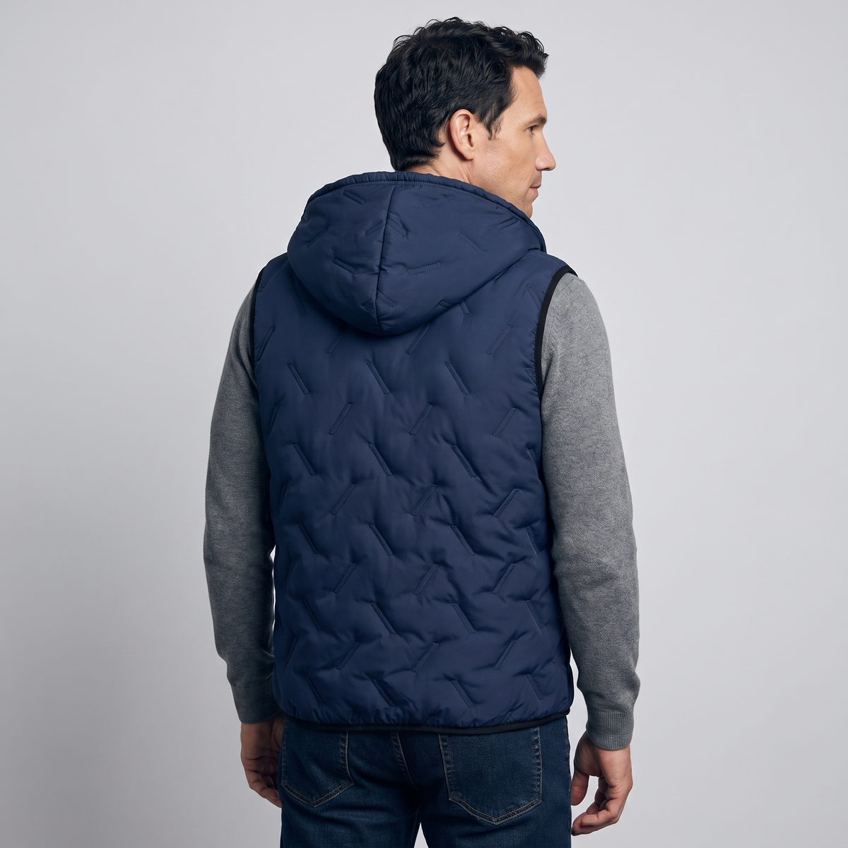 Men's Quilted Hooded Vest with Sherpa Fleece Lining