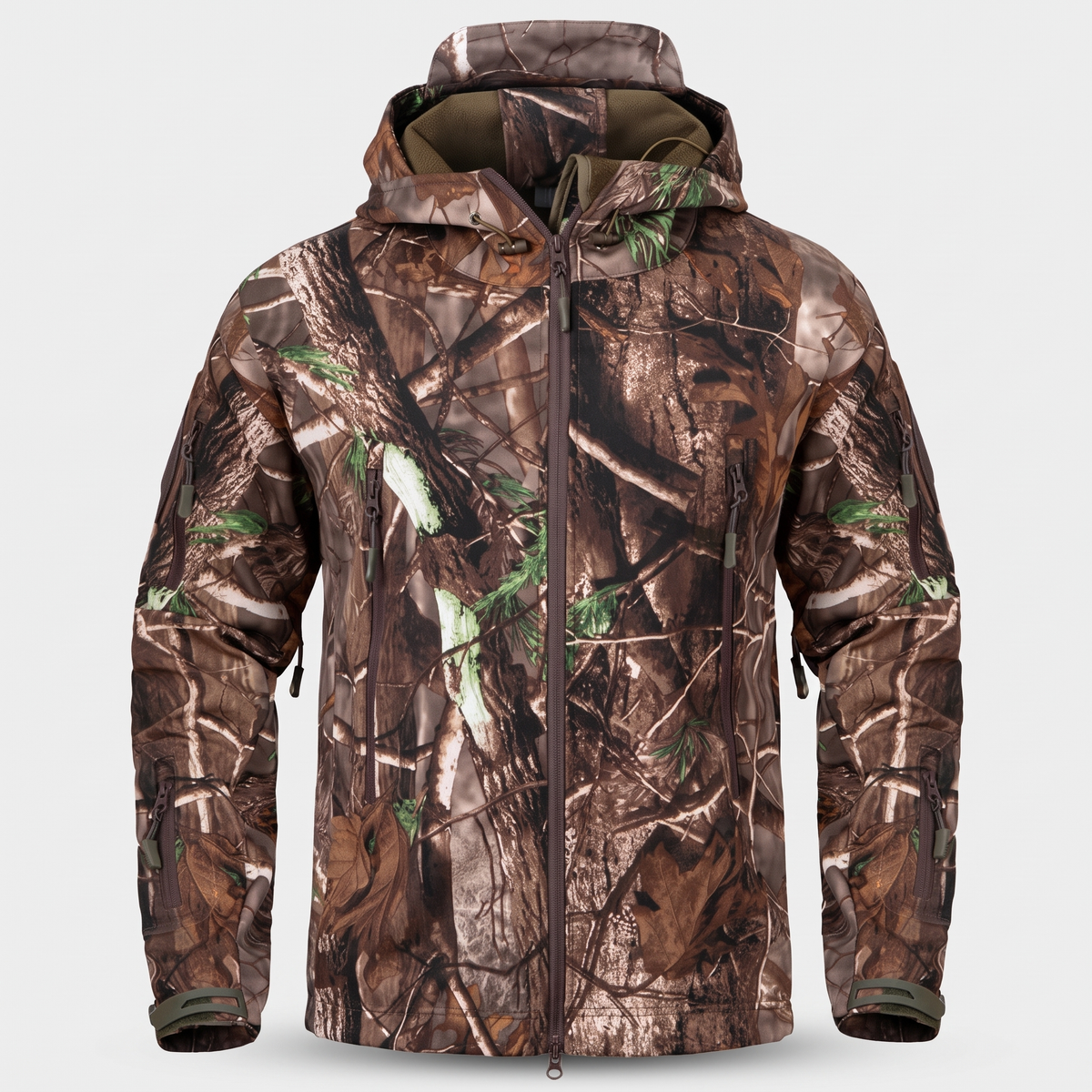 Men's Camo Fleece Lined Softshell Jacket with Hood