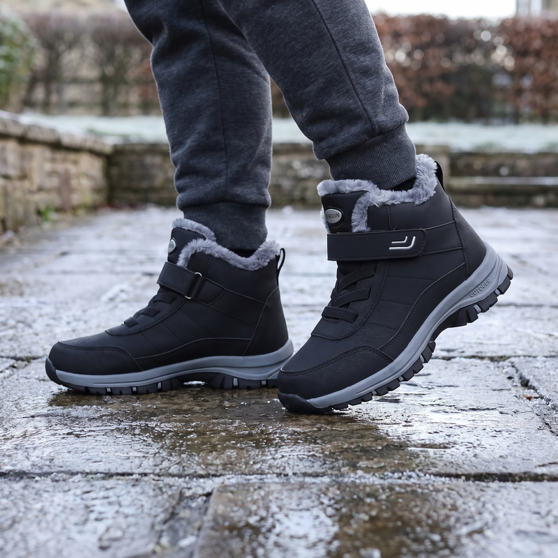 Men's Fur Lined Ankle Winter Boots with Hook and Loop Strap