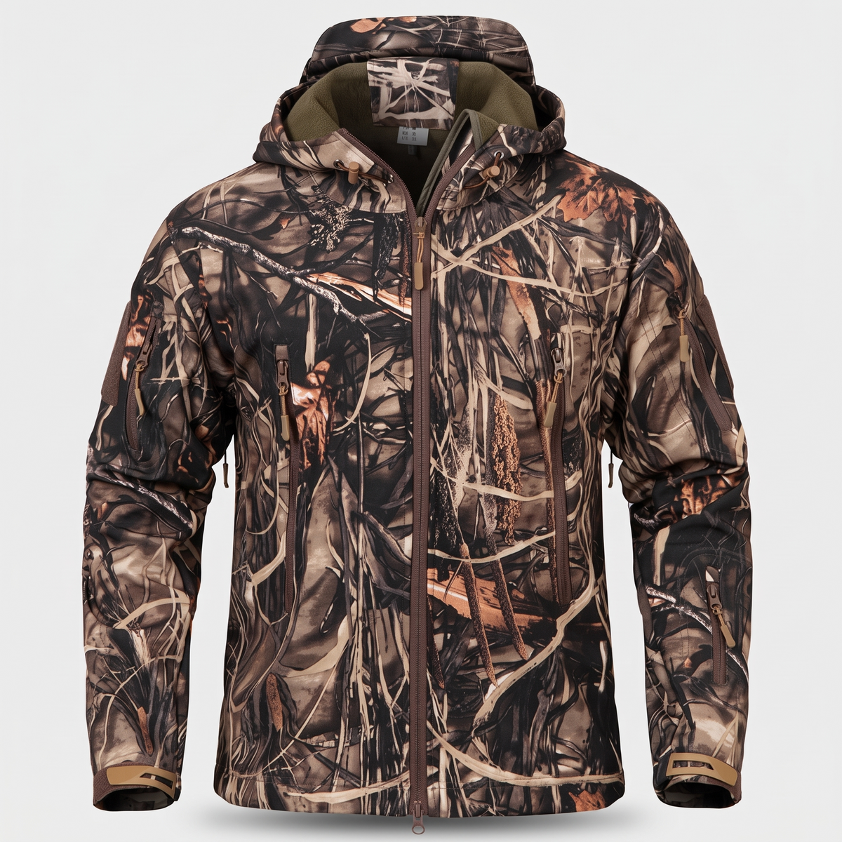 Men's Camo Fleece Lined Softshell Jacket with Hood