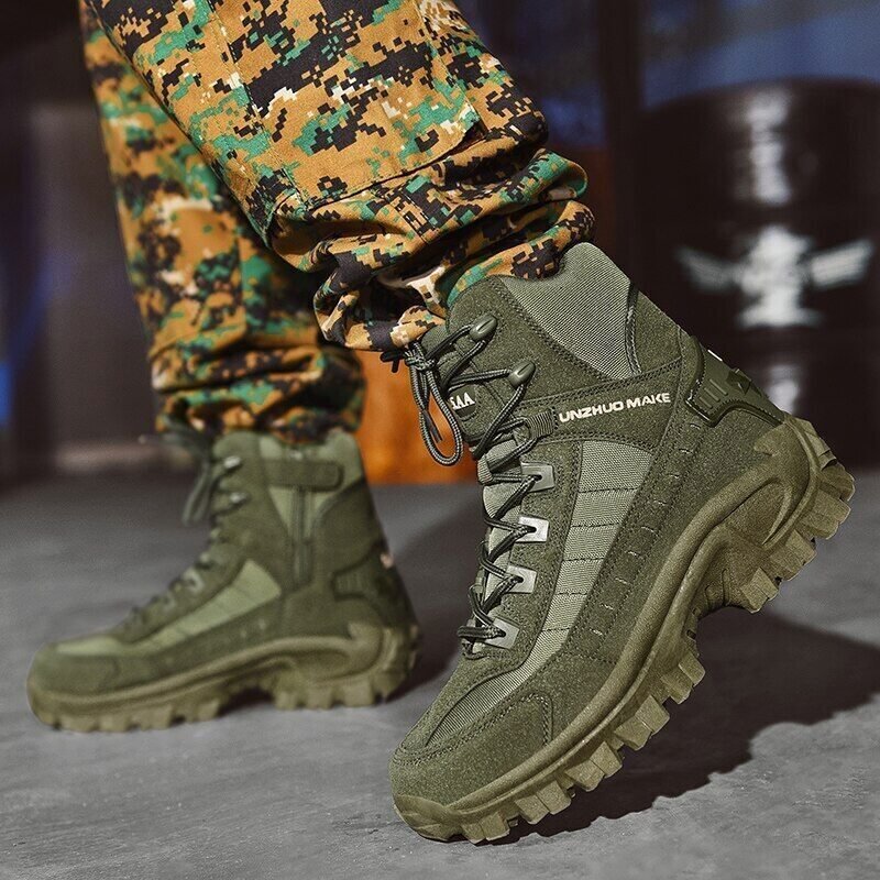 Men's High Top Tactical Boots with Non Slip Lug Sole and Lace Up