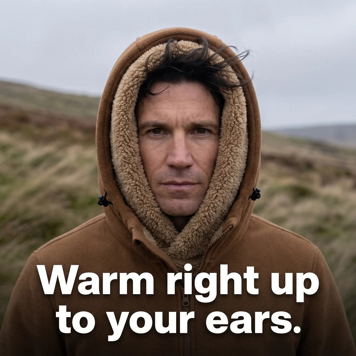 Men's Hooded Sherpa Lined Fleece Jacket with Zip Pockets
