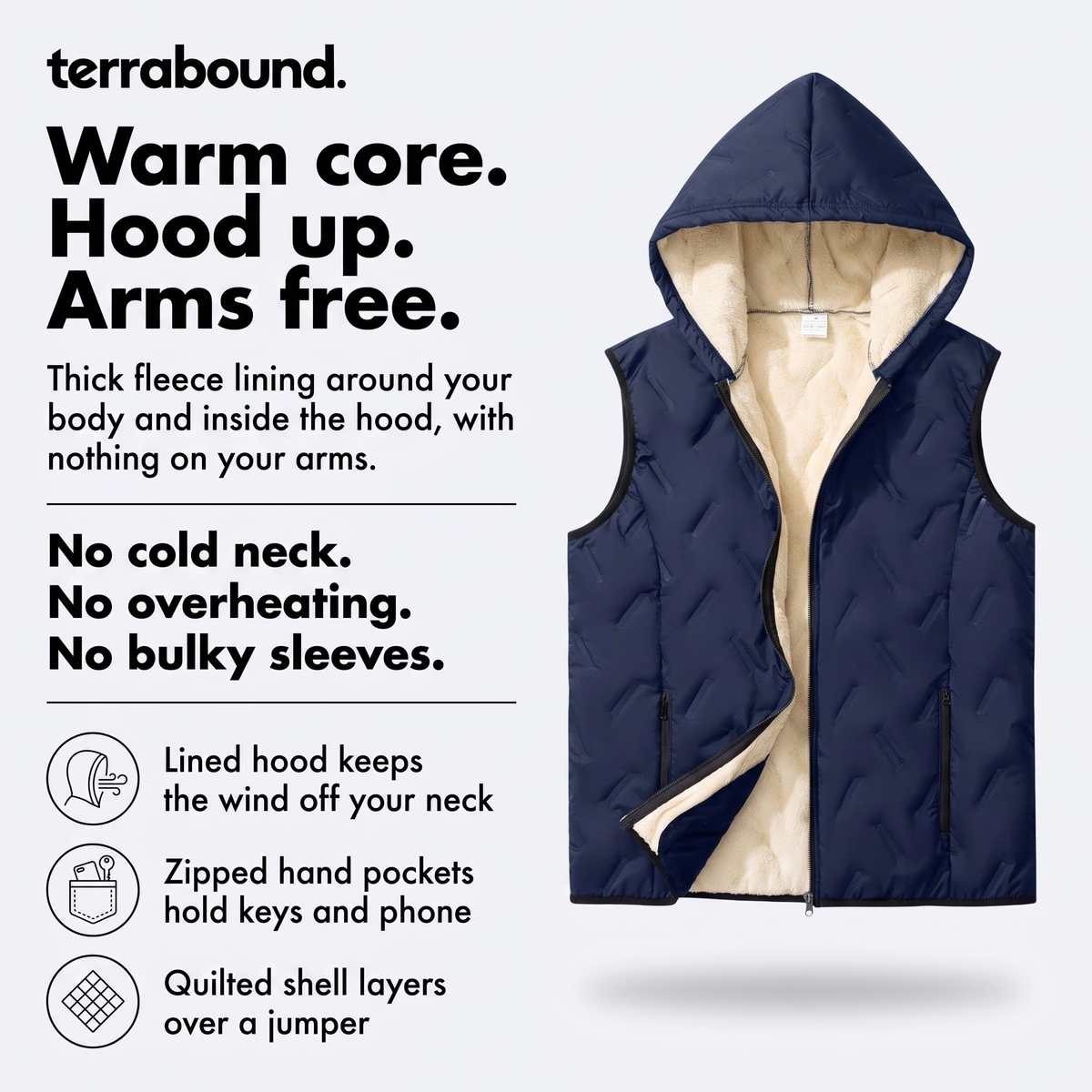 Men's Wave Quilted Hooded Vest With Sherpa Fleece Lining