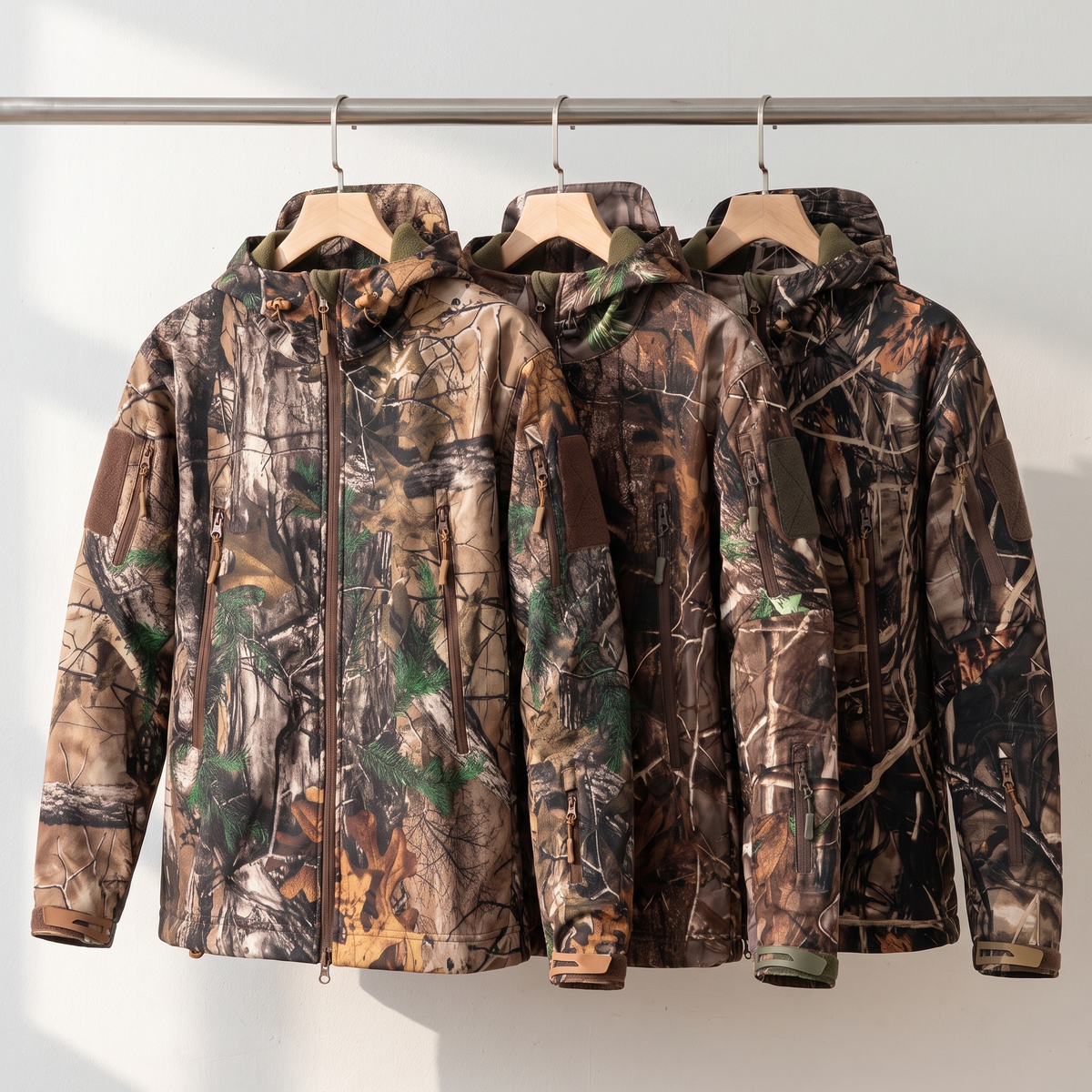 Men's Camo Fleece Lined Softshell Jacket with Hood