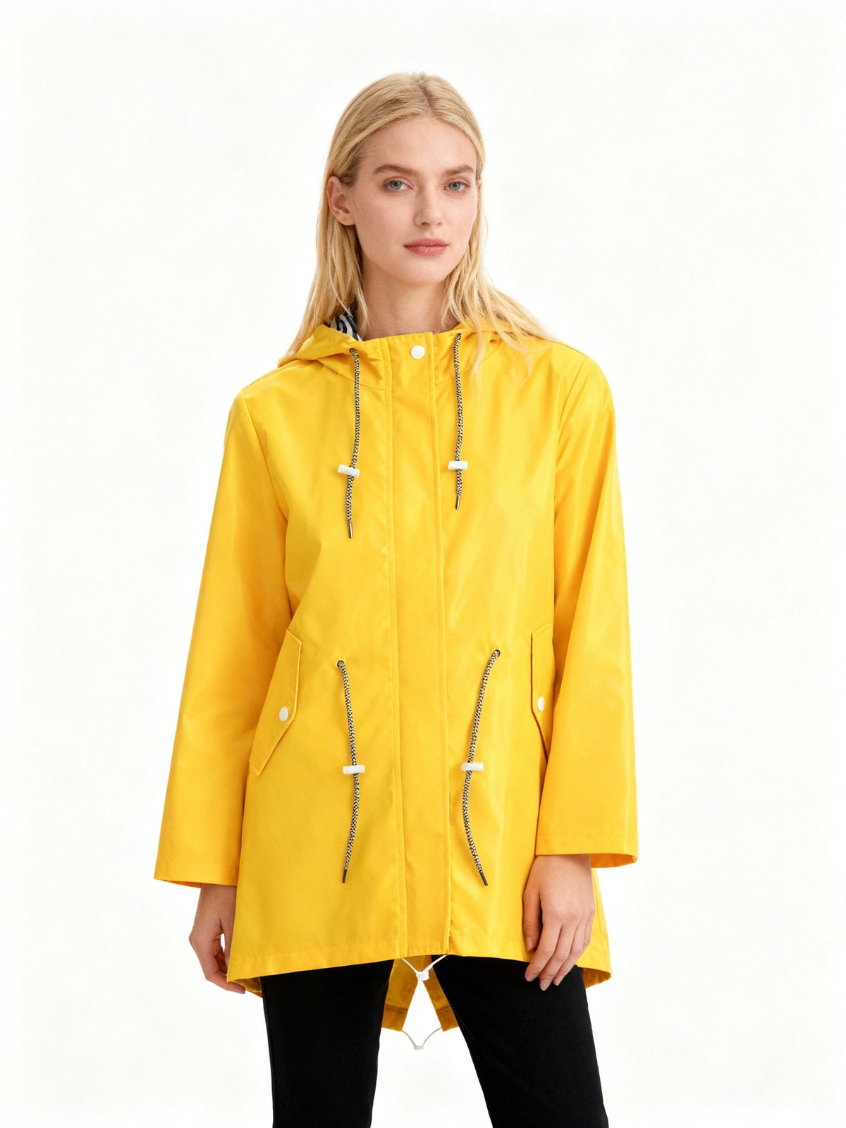 Women's Mid Length Water Repellent Rain Jacket with Hood