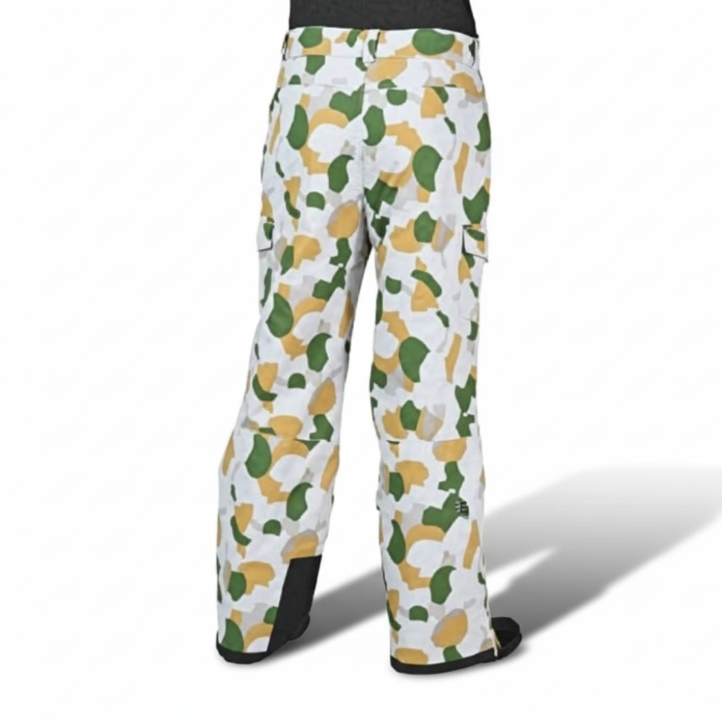 Men's Waterproof Insulated Cargo Snow Pants with Camo Print and Boot Gaiters