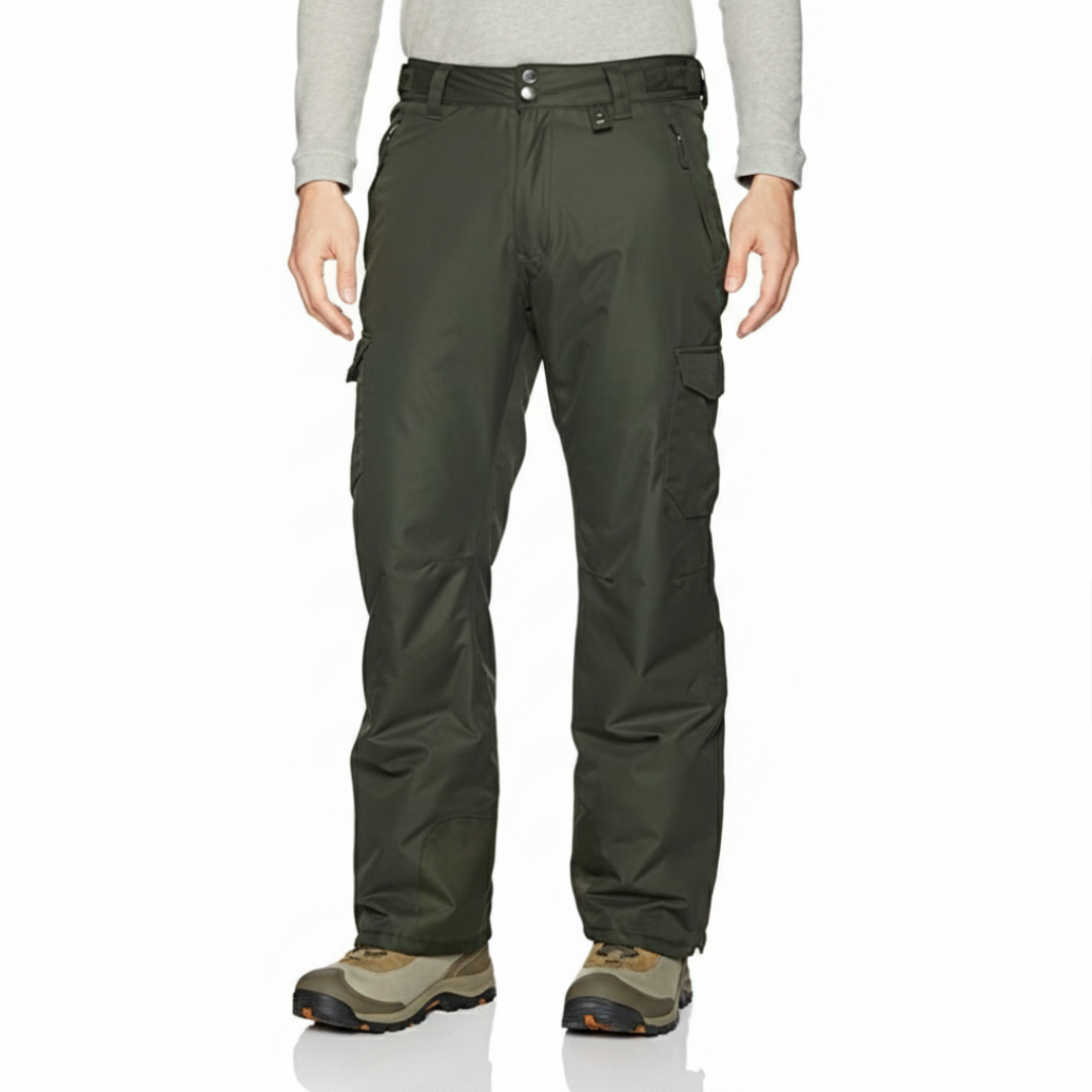 Men's Water Resistant Cargo Snow Pants with Zip Pockets and Reinforced Cuffs