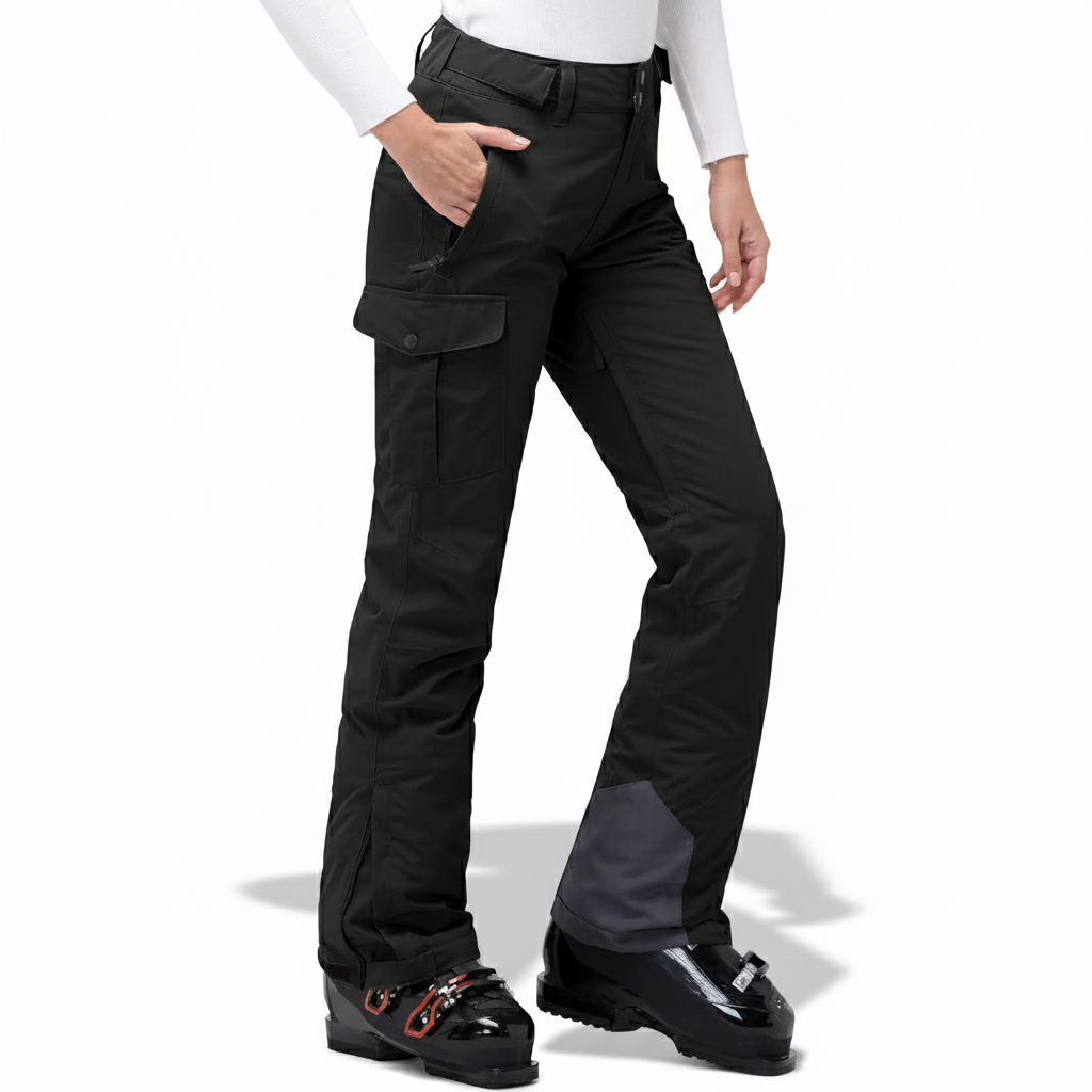 Women's Insulated Waterproof Ski Pants with Cargo Pockets and Boot Gaiters