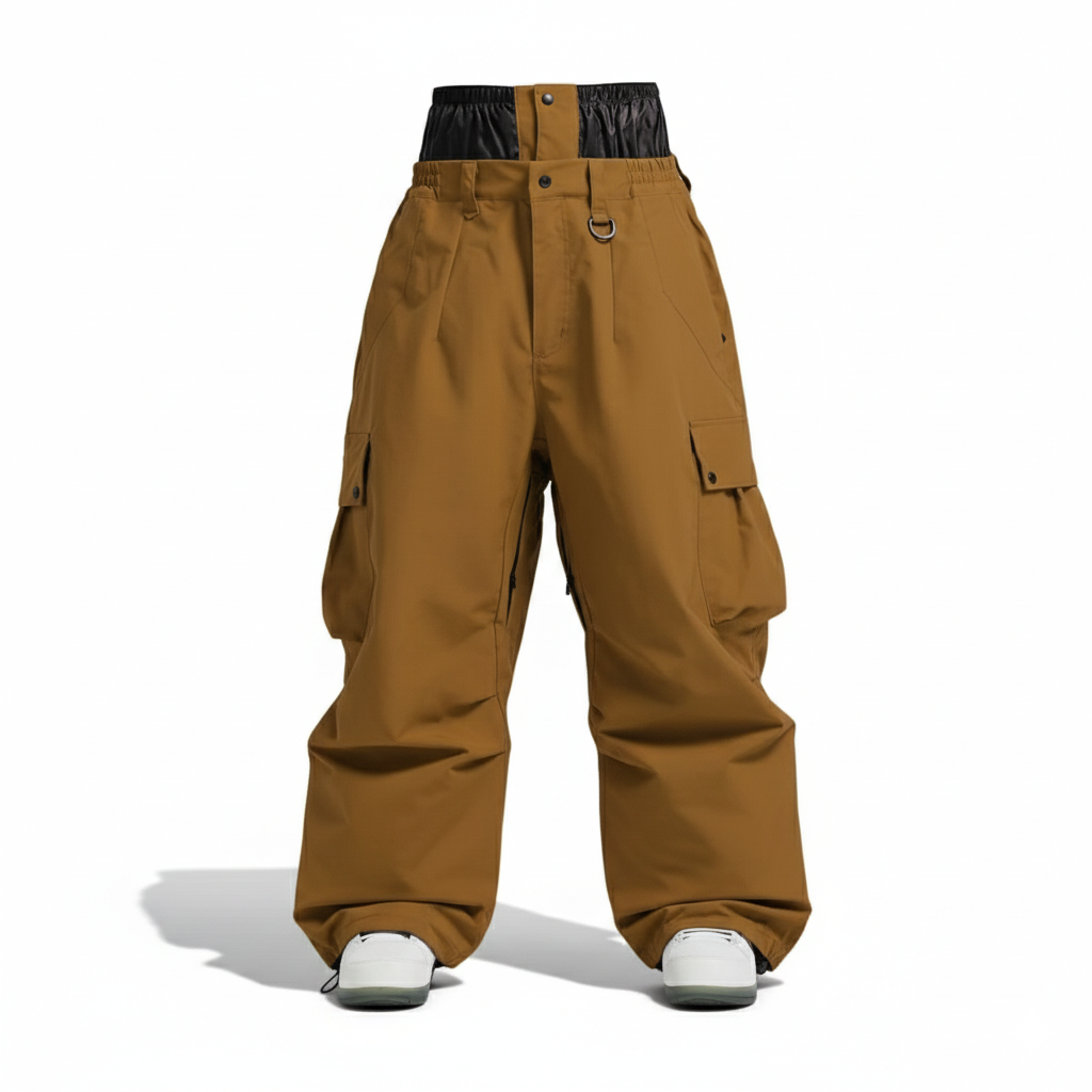 Men's Baggy Insulated Waterproof Snowboard Pants with Cargo Pockets and Gaiters