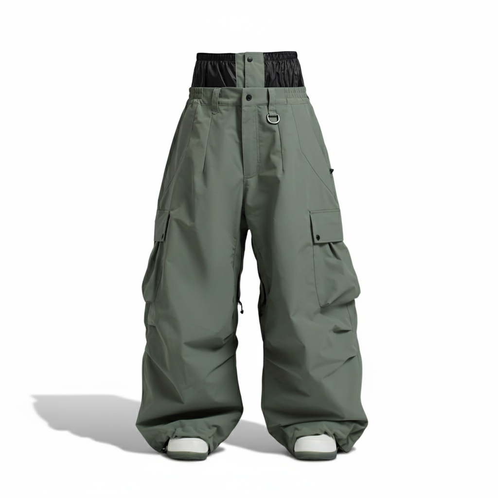 Men's Baggy Insulated Waterproof Snowboard Pants with Cargo Pockets and Gaiters