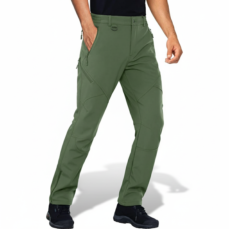Men's Fleece Lined Softshell Pants with Zip Pockets and Articulated Knees