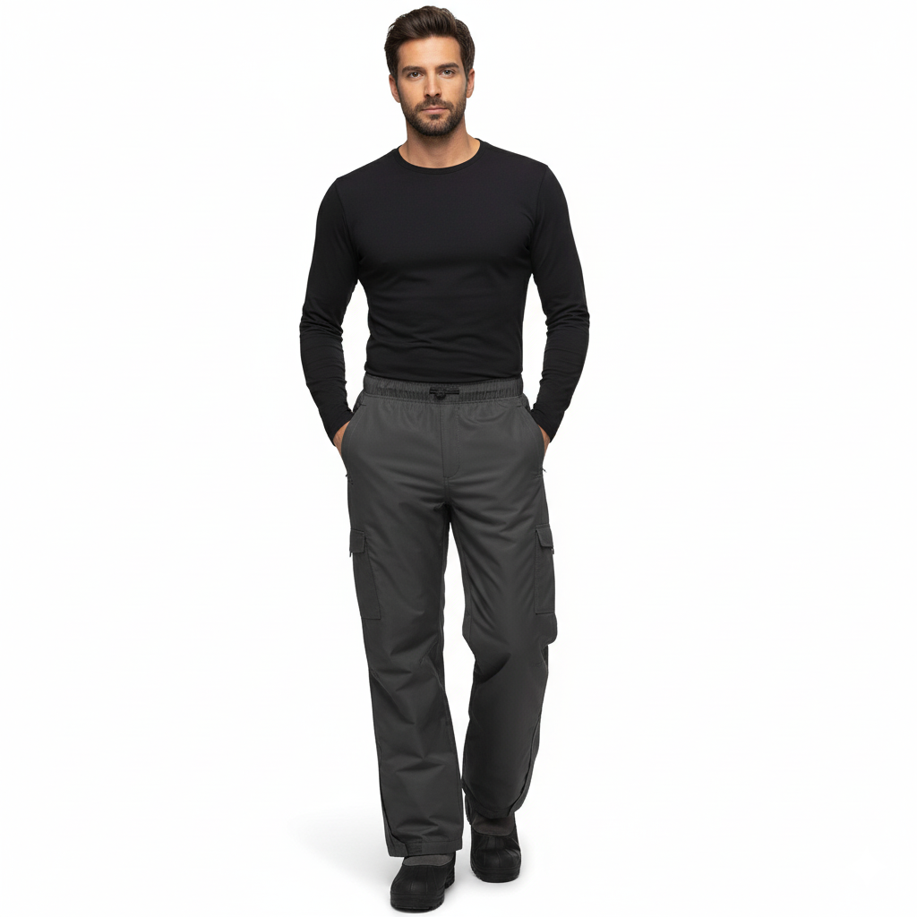 Men's Fleece Lined Waterproof Cargo Snow Pants with Articulated Knees