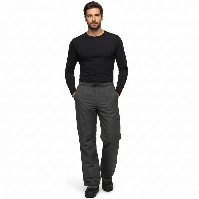 Men's Fleece Lined Waterproof Cargo Snow Pants with Articulated Knees