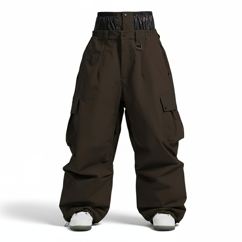 Men's Baggy Insulated Waterproof Snowboard Pants with Cargo Pockets and Gaiters