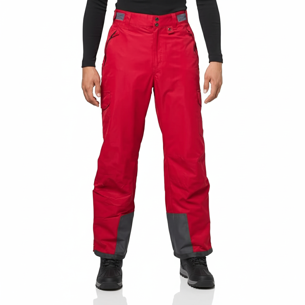 Men's Water Resistant Cargo Snow Pants with Zip Pockets and Reinforced Cuffs