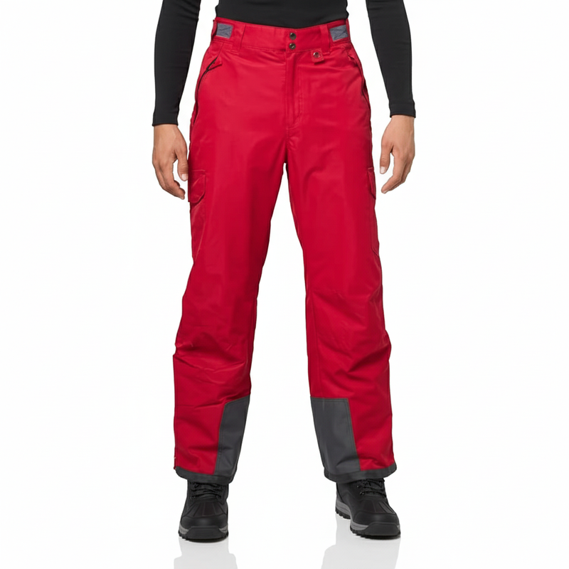 Men's Water Resistant Cargo Snow Pants with Zip Pockets and Reinforced Cuffs