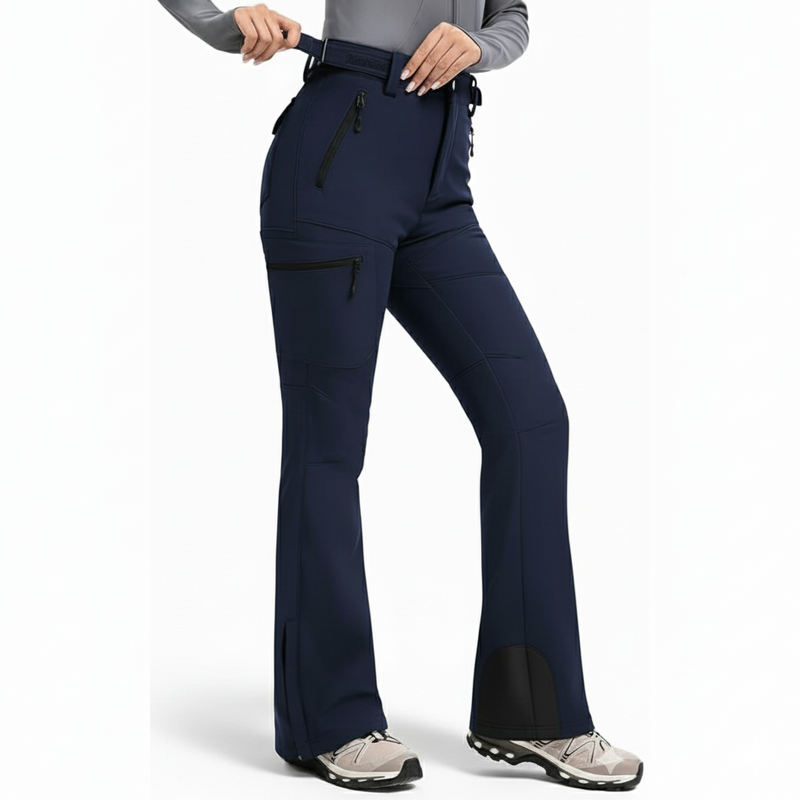Women's Water Resistant Fleece Lined Ski Pants with Utility Pockets and Flared Cuffs