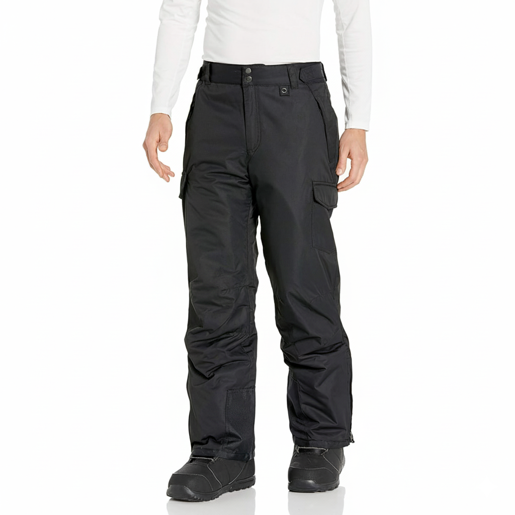 Men's Water Resistant Cargo Snow Pants with Zip Pockets and Reinforced Cuffs