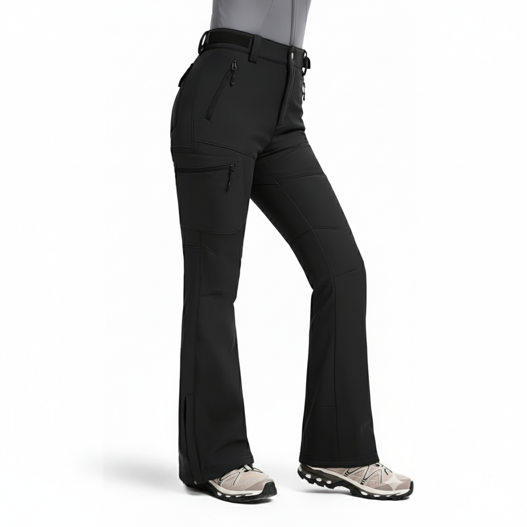Women's Water Resistant Fleece Lined Ski Pants with Utility Pockets and Flared Cuffs