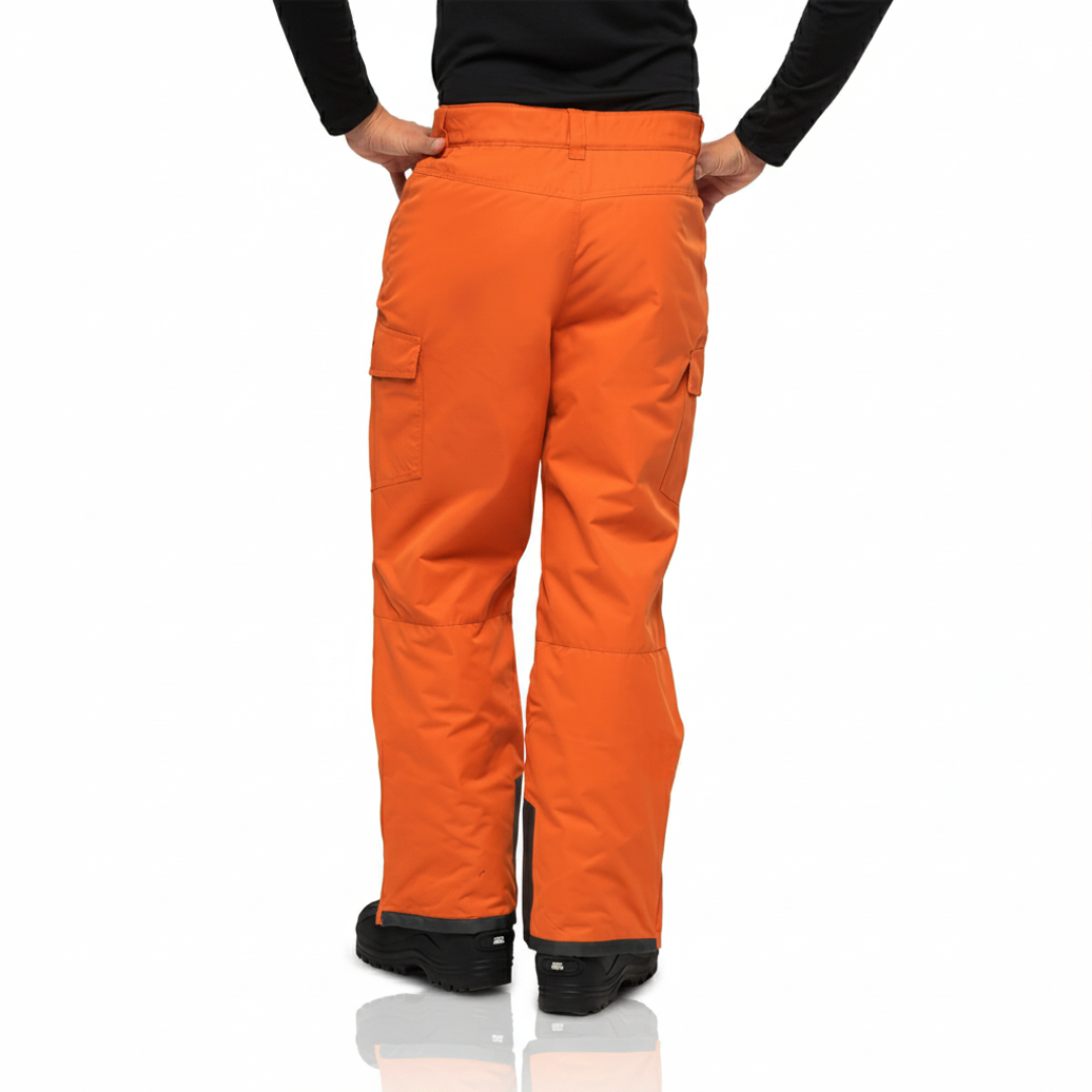 Men's Water Resistant Cargo Snow Pants with Zip Pockets and Reinforced Cuffs