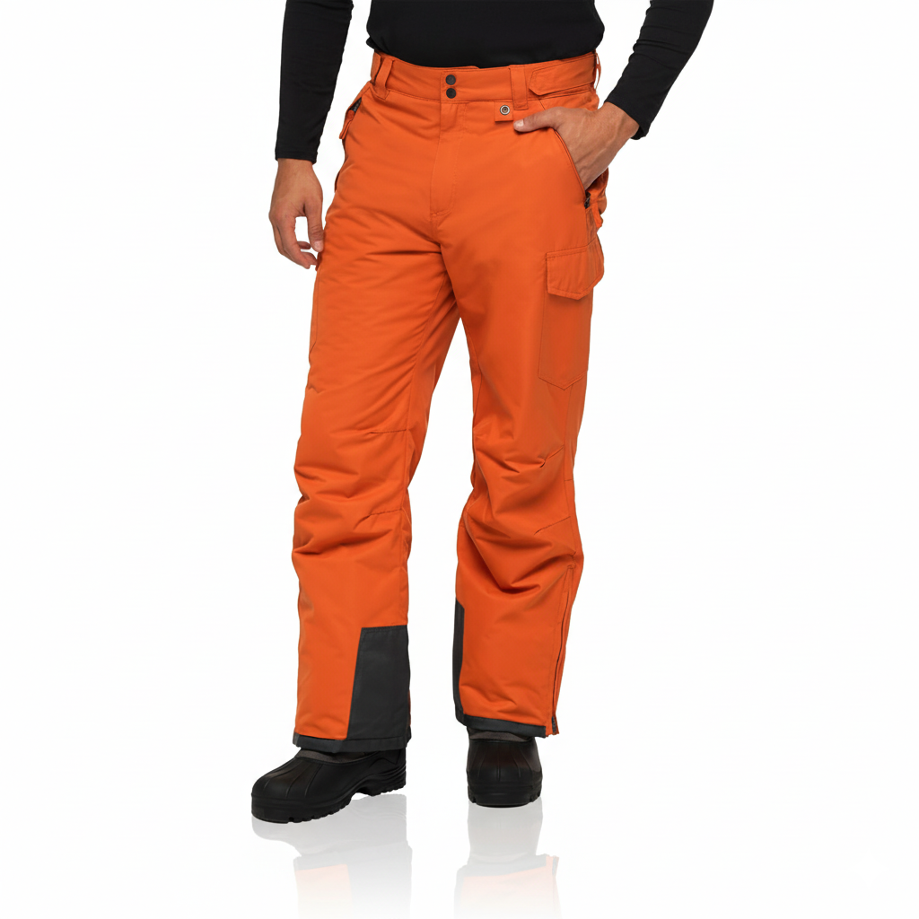 Men's Water Resistant Cargo Snow Pants with Zip Pockets and Reinforced Cuffs
