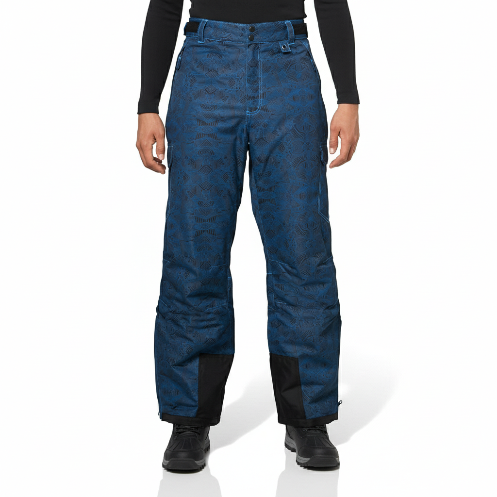 Men's Waterproof Insulated Cargo Snow Pants with Camo Print and Boot Gaiters