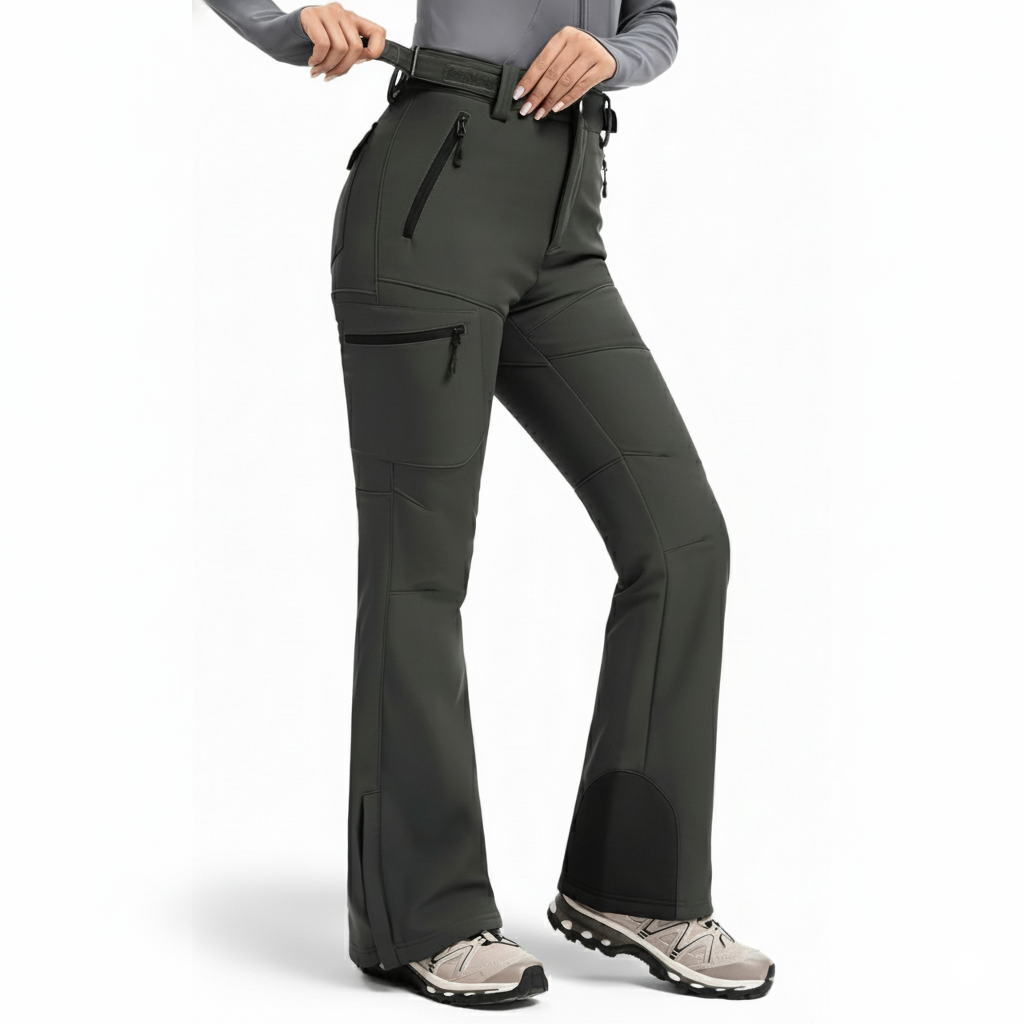 Women's Water Resistant Fleece Lined Ski Pants with Utility Pockets and Flared Cuffs