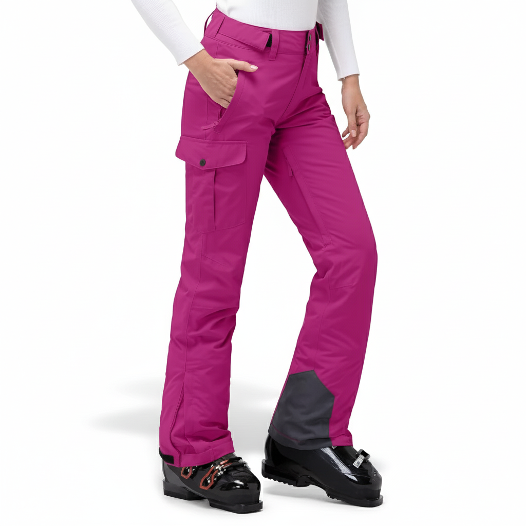 Women's Insulated Waterproof Ski Pants with Cargo Pockets and Boot Gaiters