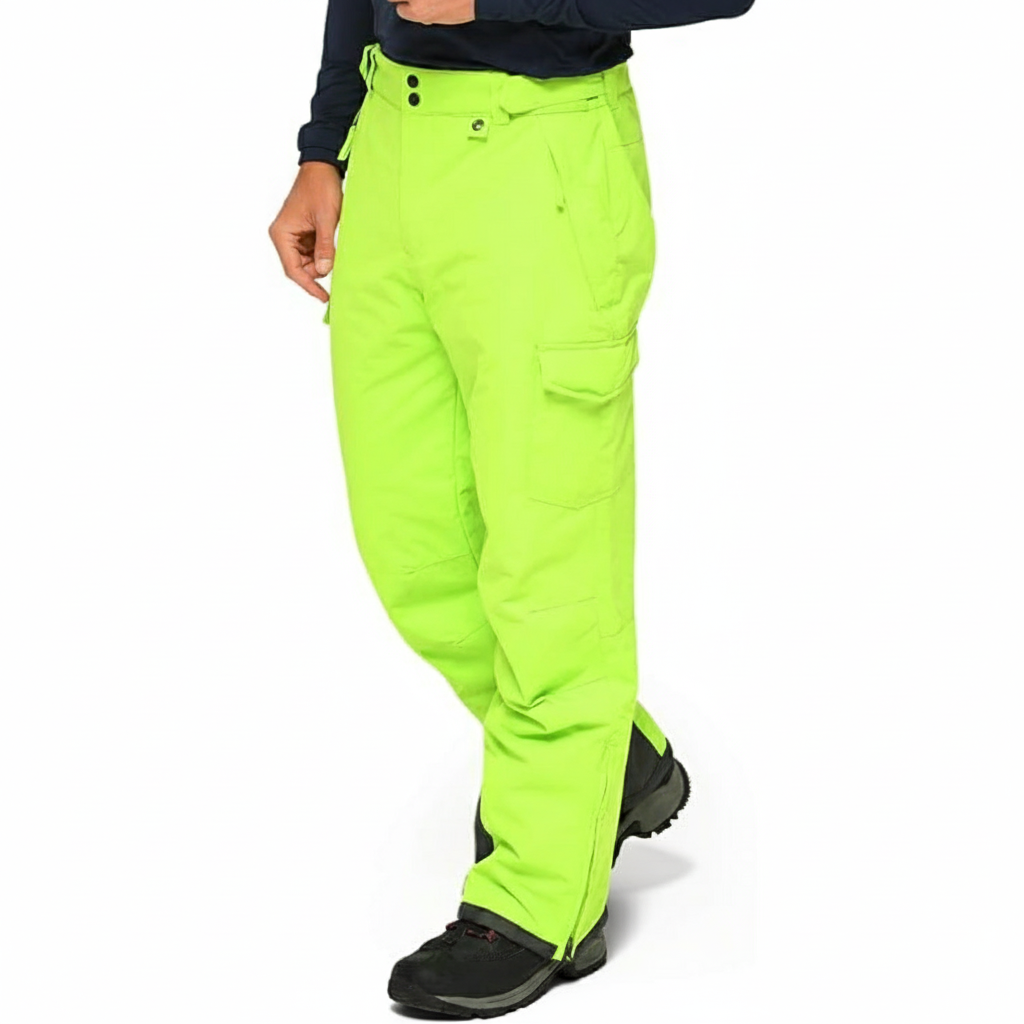 Men's Water Resistant Cargo Snow Pants with Zip Pockets and Reinforced Cuffs