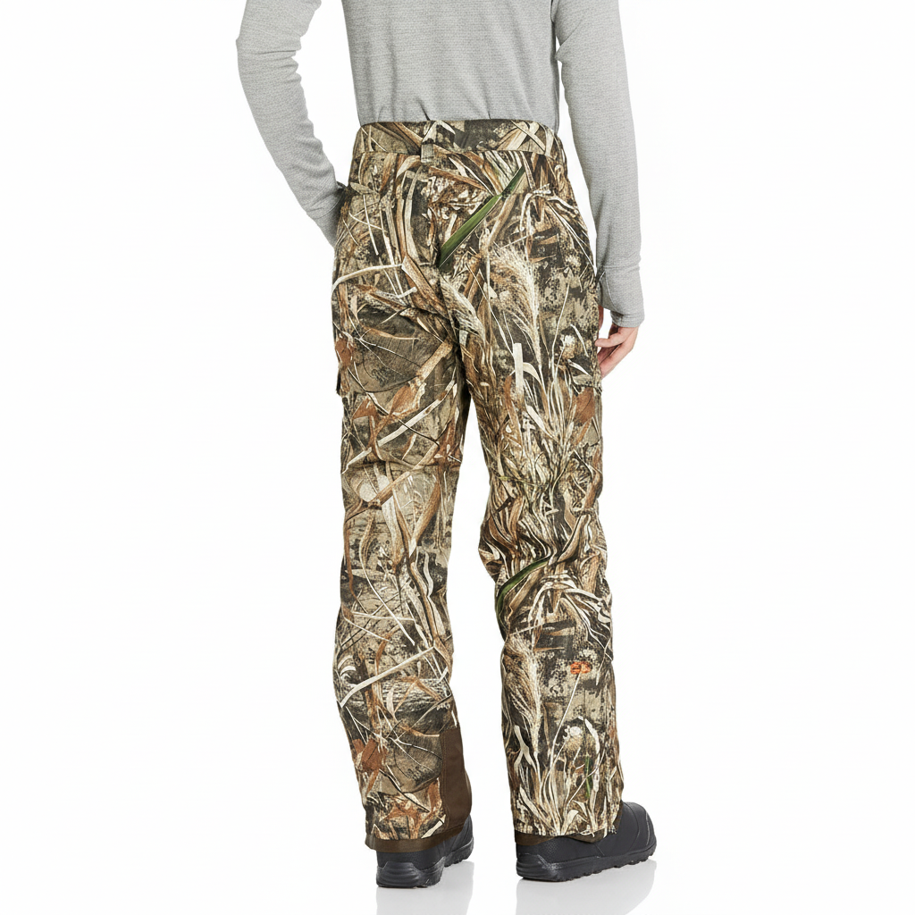 Men's Waterproof Insulated Cargo Snow Pants with Camo Print and Boot Gaiters