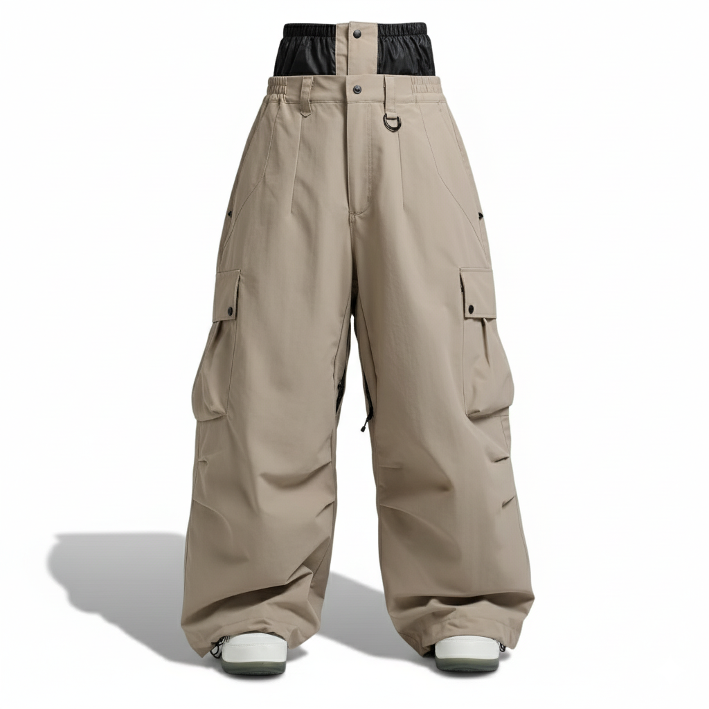 Men's Baggy Insulated Waterproof Snowboard Pants with Cargo Pockets and Gaiters