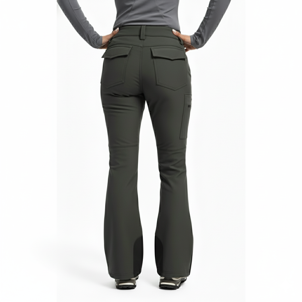 Women's Water Resistant Fleece Lined Ski Pants with Utility Pockets and Flared Cuffs