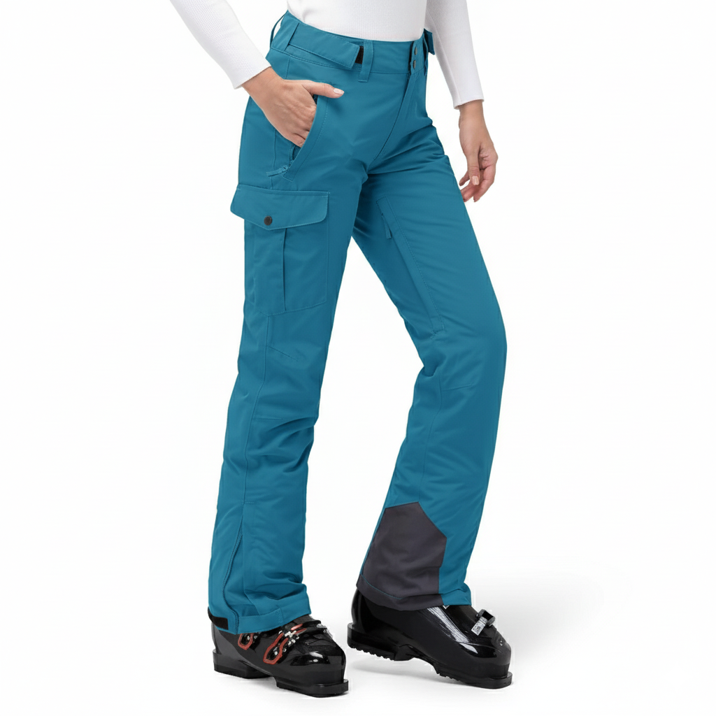 Women's Insulated Waterproof Ski Pants with Cargo Pockets and Boot Gaiters