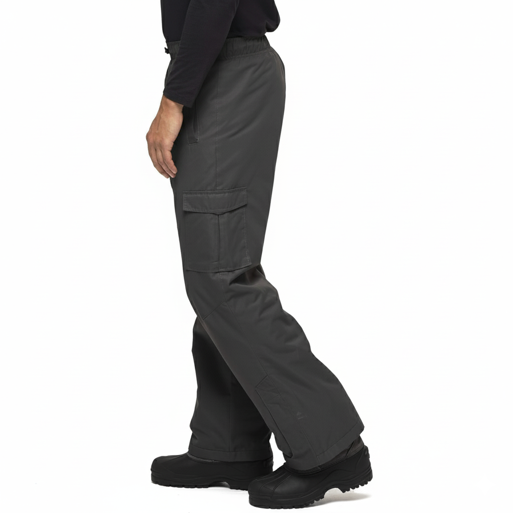 Men's Fleece Lined Waterproof Cargo Snow Pants with Articulated Knees