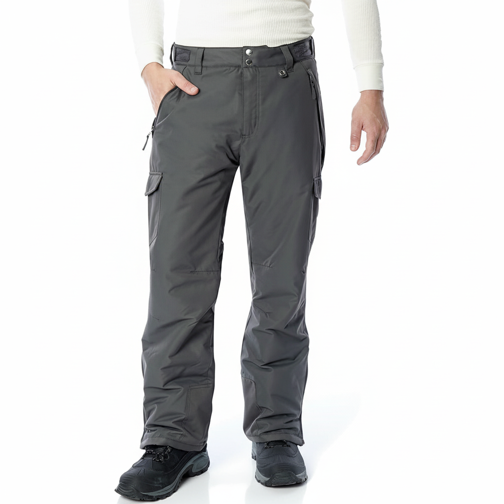 Men's Water Resistant Cargo Snow Pants with Zip Pockets and Reinforced Cuffs
