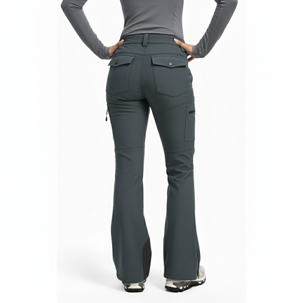 Women's Water Resistant Fleece Lined Ski Pants with Utility Pockets and Flared Cuffs
