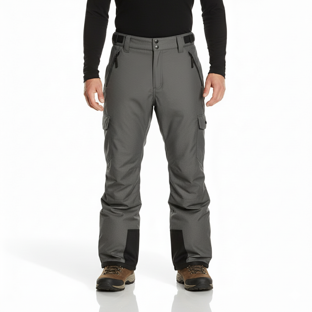 Men's Water Resistant Cargo Snow Pants with Zip Pockets and Reinforced Cuffs