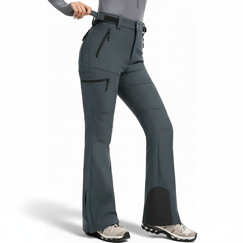 Women's Water Resistant Fleece Lined Ski Pants with Utility Pockets and Flared Cuffs